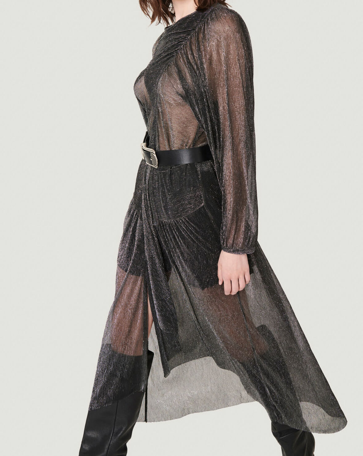 DEMU DROP WAIST LUREX MIDI DRESS image number null